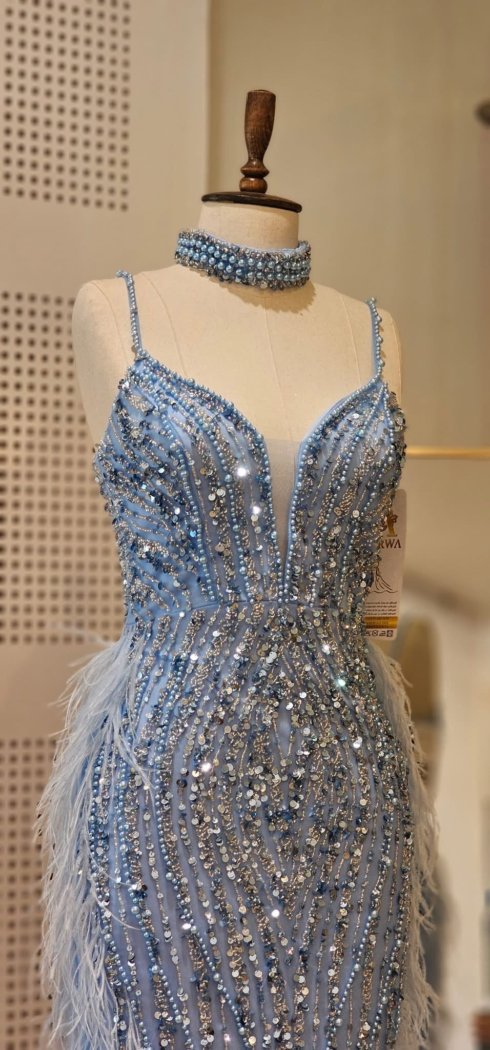 Ice Blue Crystal Feather Gown