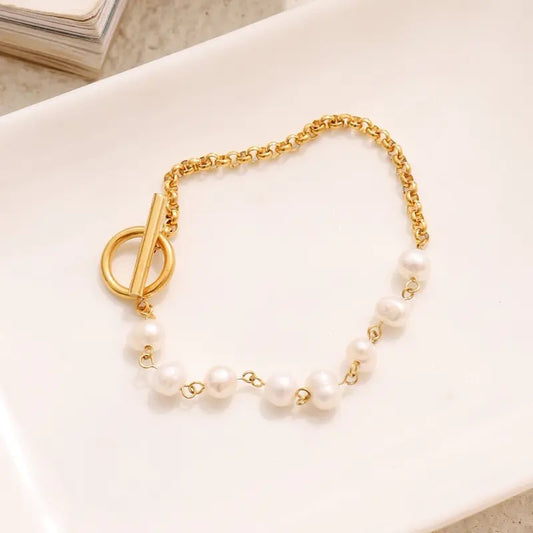 14k Gold Plated  Bracelet with Natural Freshwater Pearls