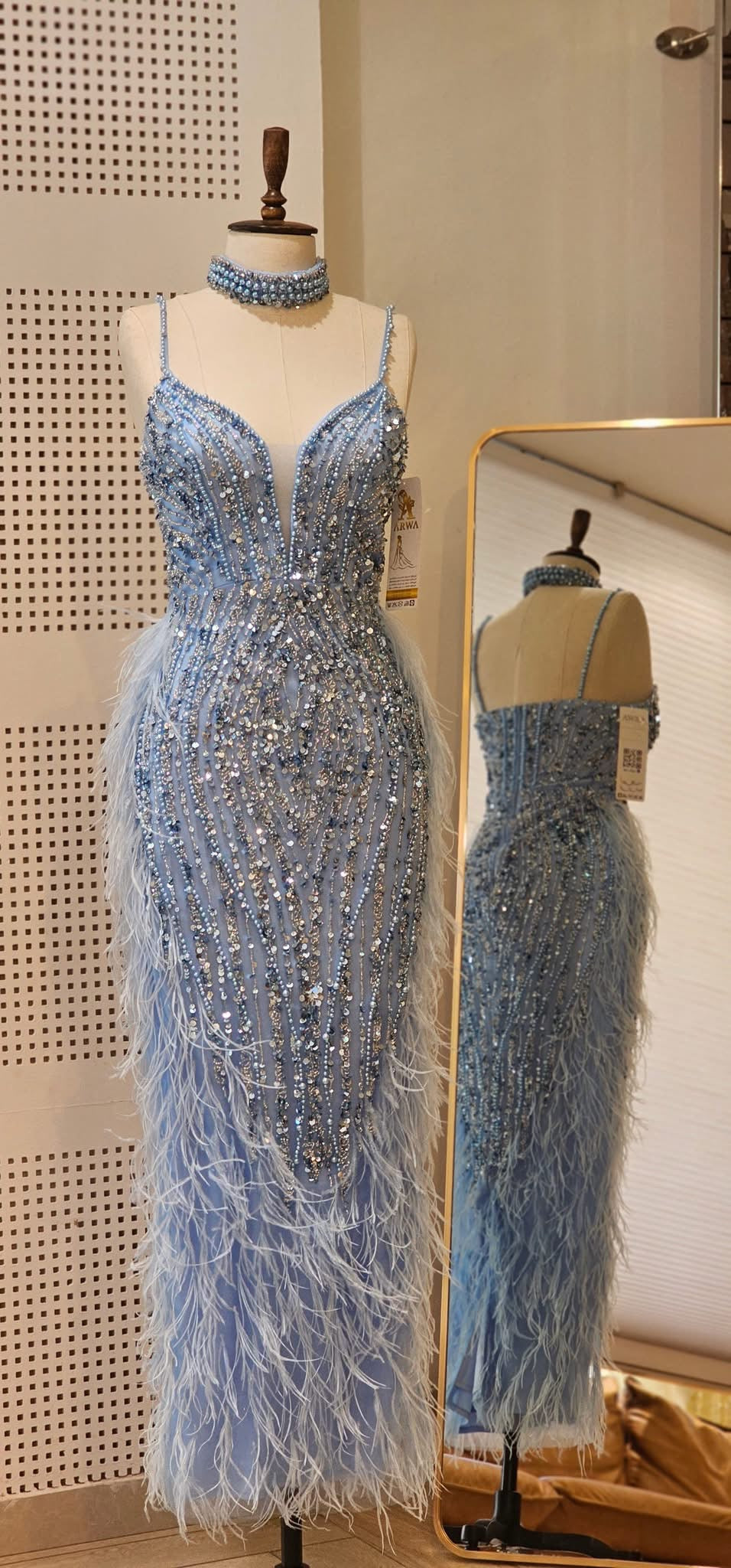 Ice Blue Crystal Feather Gown
