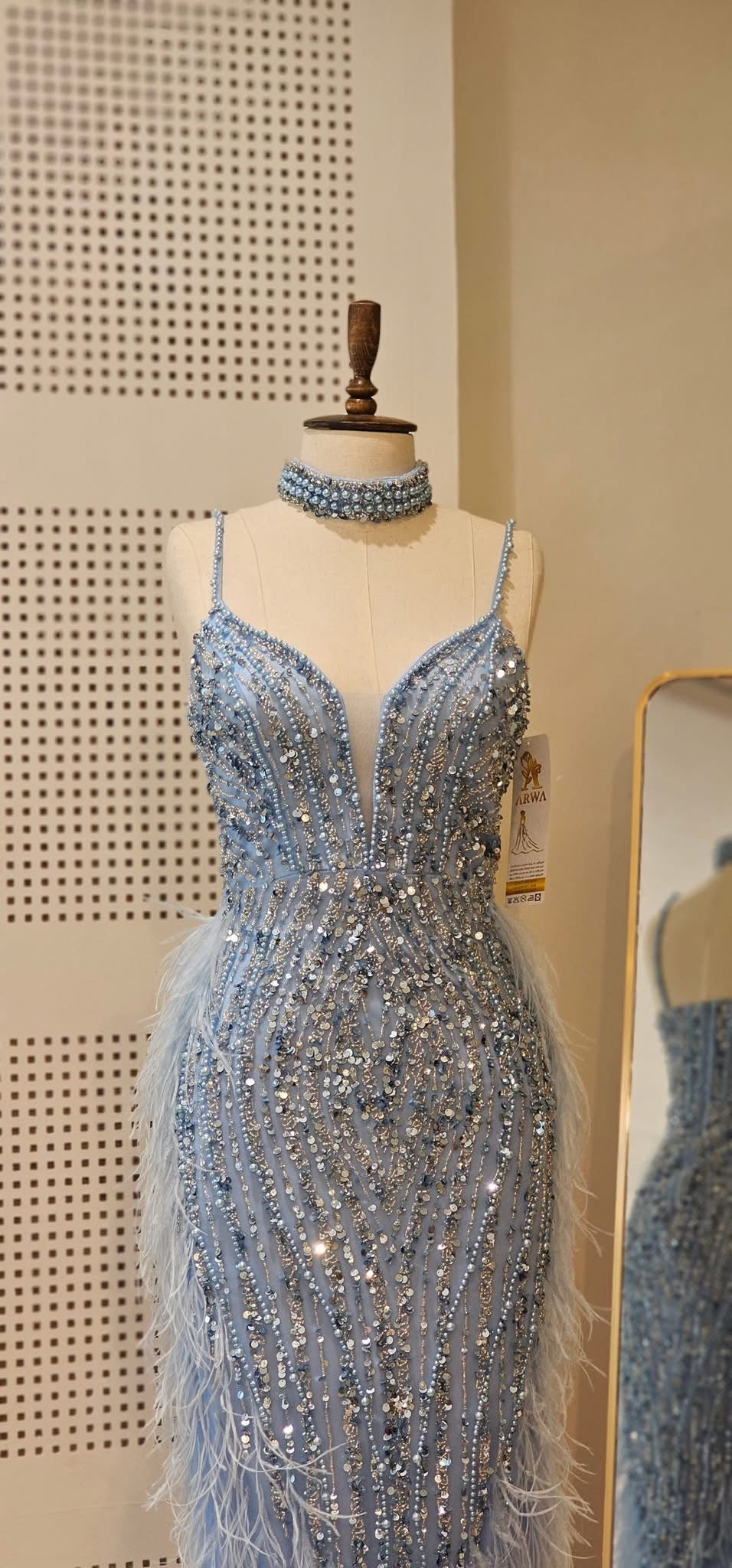 Ice Blue Crystal Feather Gown
